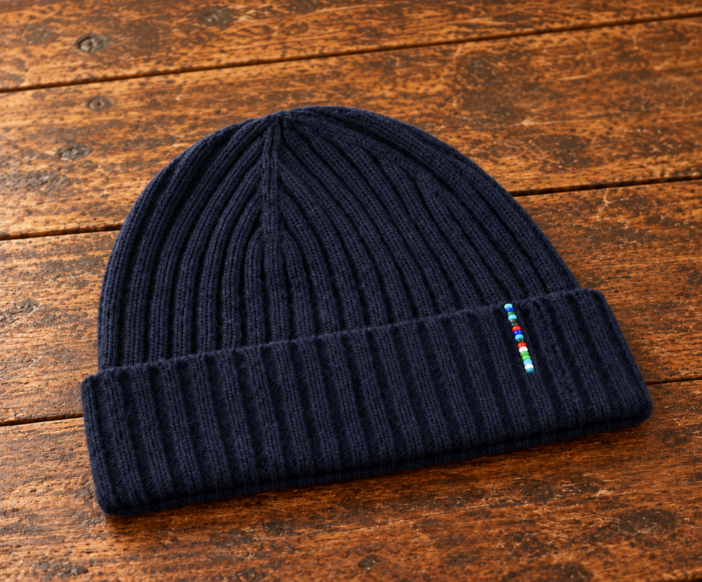 Studio Series Beaded Ribbed Beanie – Navy Blue